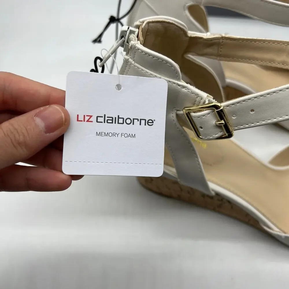 Liz Claiborne Womens Octavia Wedge Sandals White Size 11M